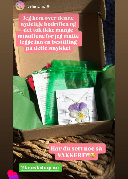 NATT OG DAG blomstersmykke, tørket stemorsblomst, 925 sølvkjede - Smykke KNASK
