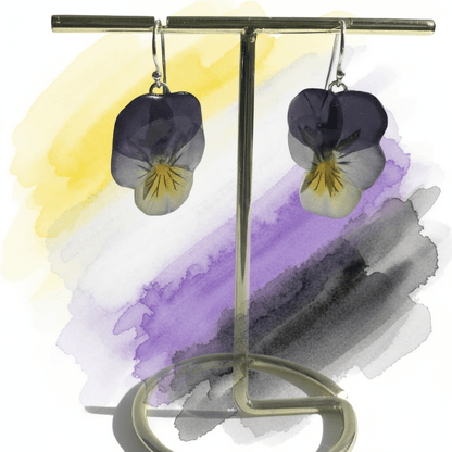 NATT OG DAG øredobber, ekte presset stemorsblomst Viola tricolor, 925 sølv ørekroker - Øredobber KNASK