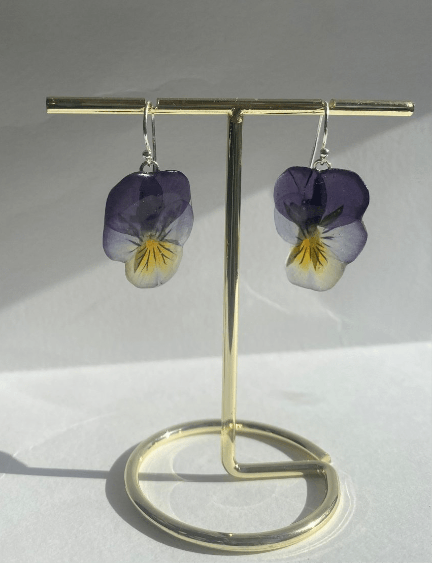 NATT OG DAG øredobber, ekte stemorsblomst Viola tricolor, 925 sølv ørekroker - Øredobber KNASK