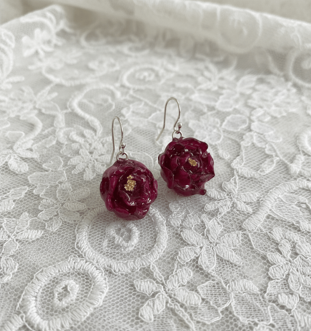 NESSA ROSER øredobber, ekte 3D - tørkede blomster, 925 sølv - Øredobber KNASK