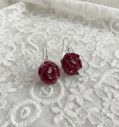 NESSA ROSER øredobber, ekte 3D - tørkede blomster, 925 sølv - Øredobber KNASK