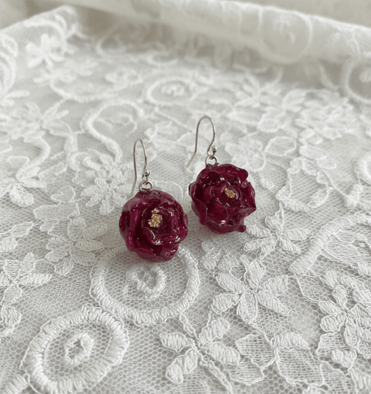 NESSA ROSER øredobber, ekte 3D - tørkede blomster, 925 sølv - Øredobber KNASK