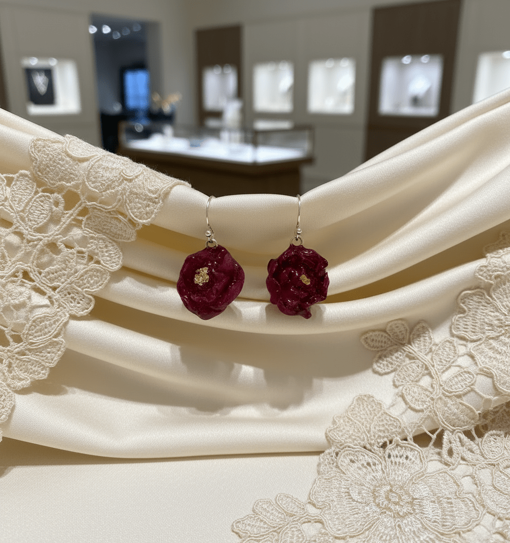 NESSA ROSER øredobber, ekte 3D - tørkede blomster, 925 sølv - Øredobber KNASK