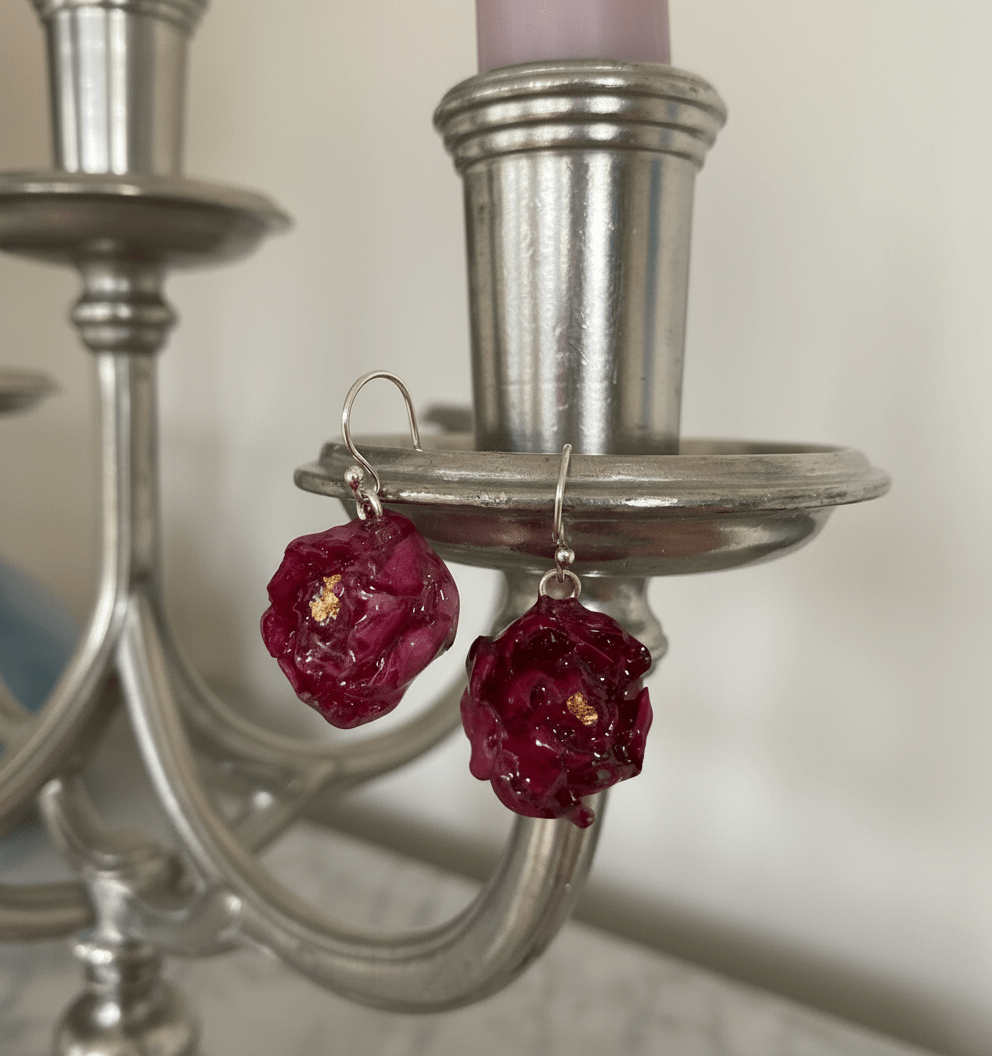 NESSA ROSER øredobber, ekte 3D - tørkede blomster, 925 sølv - Øredobber KNASK