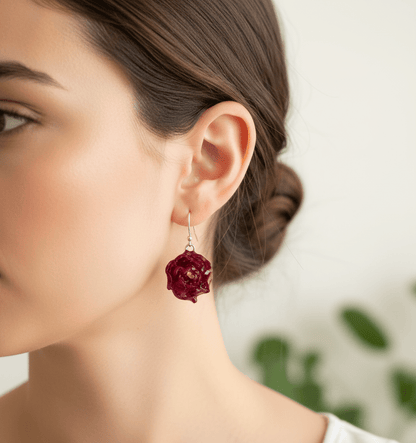 NESSA ROSER øredobber, ekte 3D - tørkede blomster, 925 sølv - Øredobber KNASK