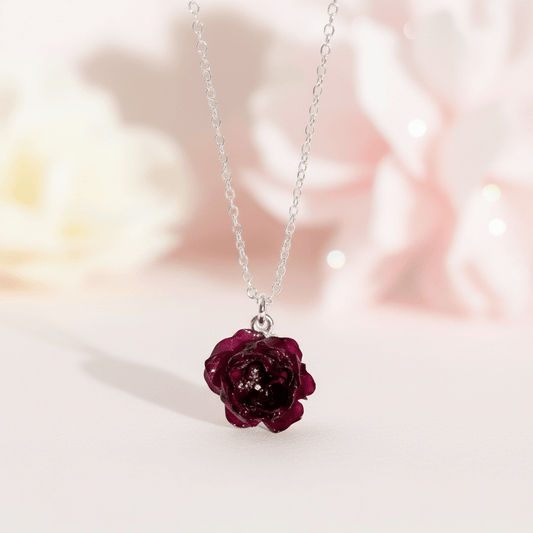 NessaRose blomstersmykke, ekte 3D - tørket blomst, 925 sølvkjede - Smykke KNASK