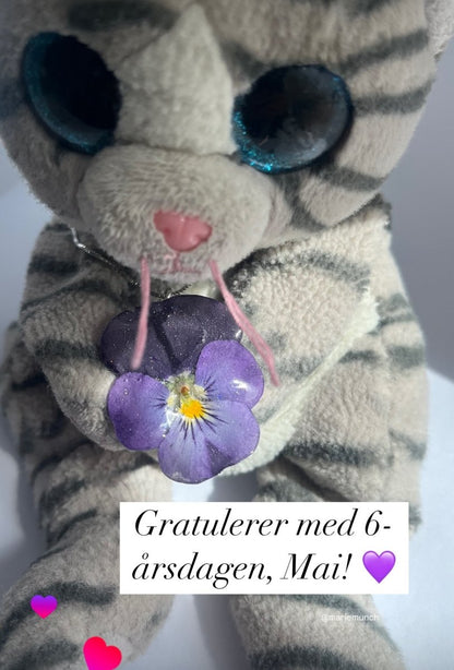 NORDLYS FIOL blomstersmykke, 3D, ekte tørket stemorsblomst, 925 sølvkjede - Smykke KNASK
