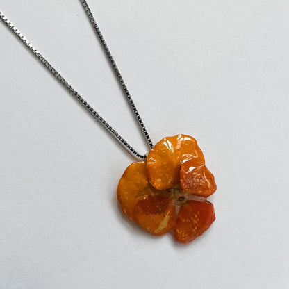Orange fiol - smykke, ekte stemorsblomst, 925 sølvkjede - Smykke KNASK