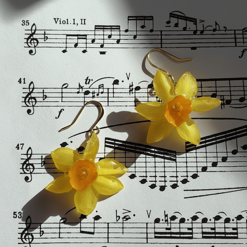 PÅSKELILJE MINI øredobber - ekte tørkede blomster, sølv - Øredobber KNASK