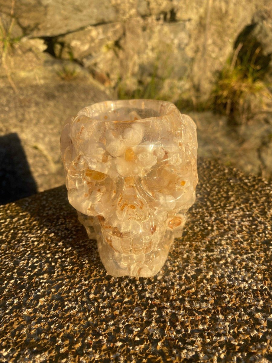 Popcorn hodeskalle skål, liten vasae, epoxy resin kunstharpiks - KNASK