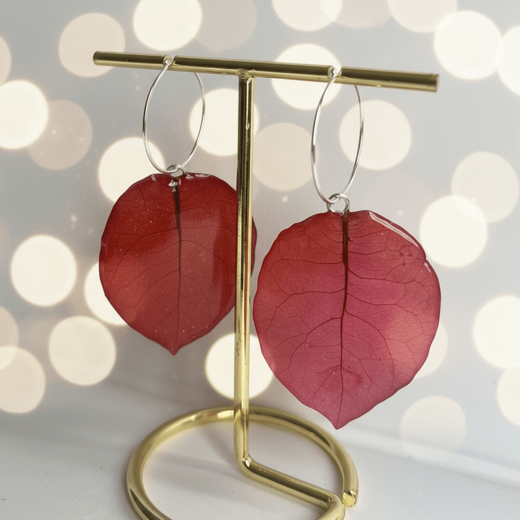 RØD TRILLINGBLOMST øredobber, 925 sølv, ekte tørkede blomster - Øredobber KNASK