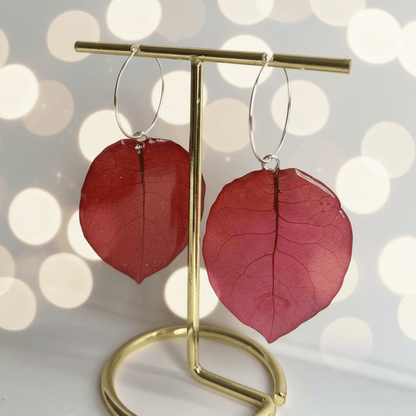 RØD TRILLINGBLOMST øredobber, 925 sølv, ekte tørkede blomster - Øredobber KNASK