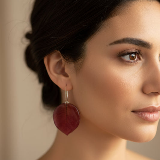 RØD TRILLINGBLOMST øredobber, 925 sølv, ekte tørkede blomster - KNASK