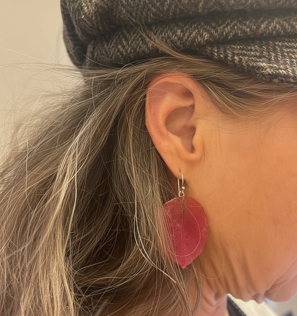 RØD TRILLINGBLOMST øredobber, ekte tørkede blomster, 925 sølv - Øredobber KNASK