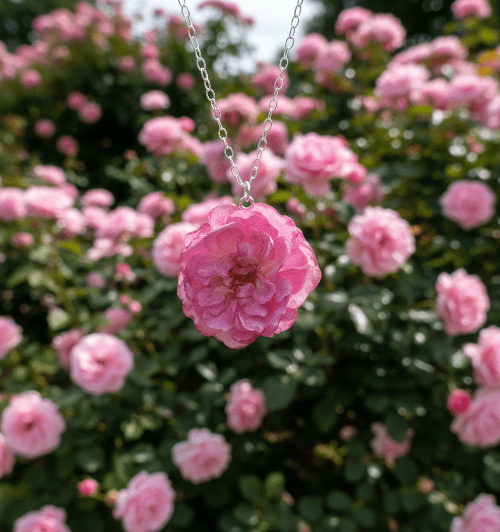 ROSA BUSKROSE blomstersmykke, sølvkjede - Smykke KNASK
