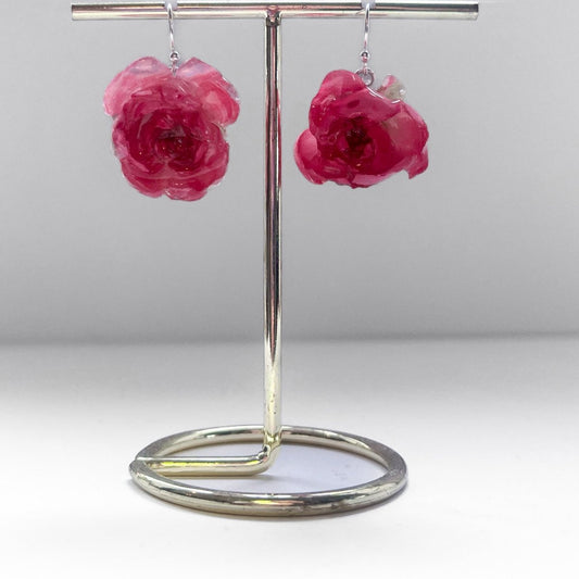 ROSA BUSKROSER øredobber, 3D - tørkede blomster, 925 sølv - Øredobber KNASK