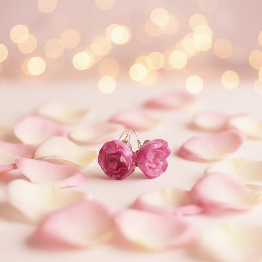 ROSA BUSKROSER øredobber, nedover, 3D - tørkede blomster, 925 sølv - Øredobber KNASK