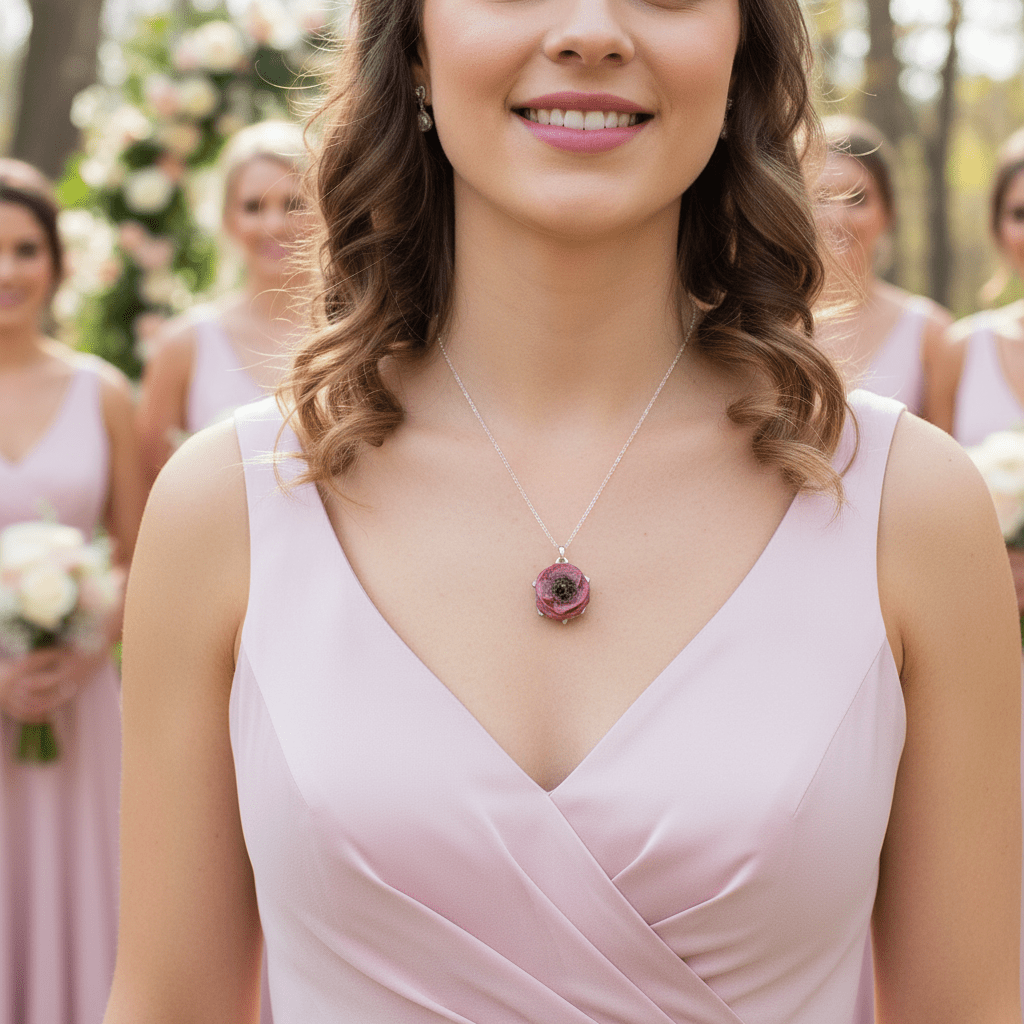 ROSA RANUKKEL blomstersmykke, sølvkjede - Smykke KNASK