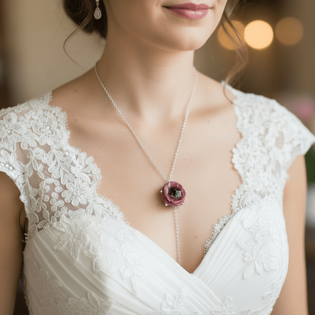 ROSA RANUKKEL blomstersmykke, sølvkjede - Smykke KNASK