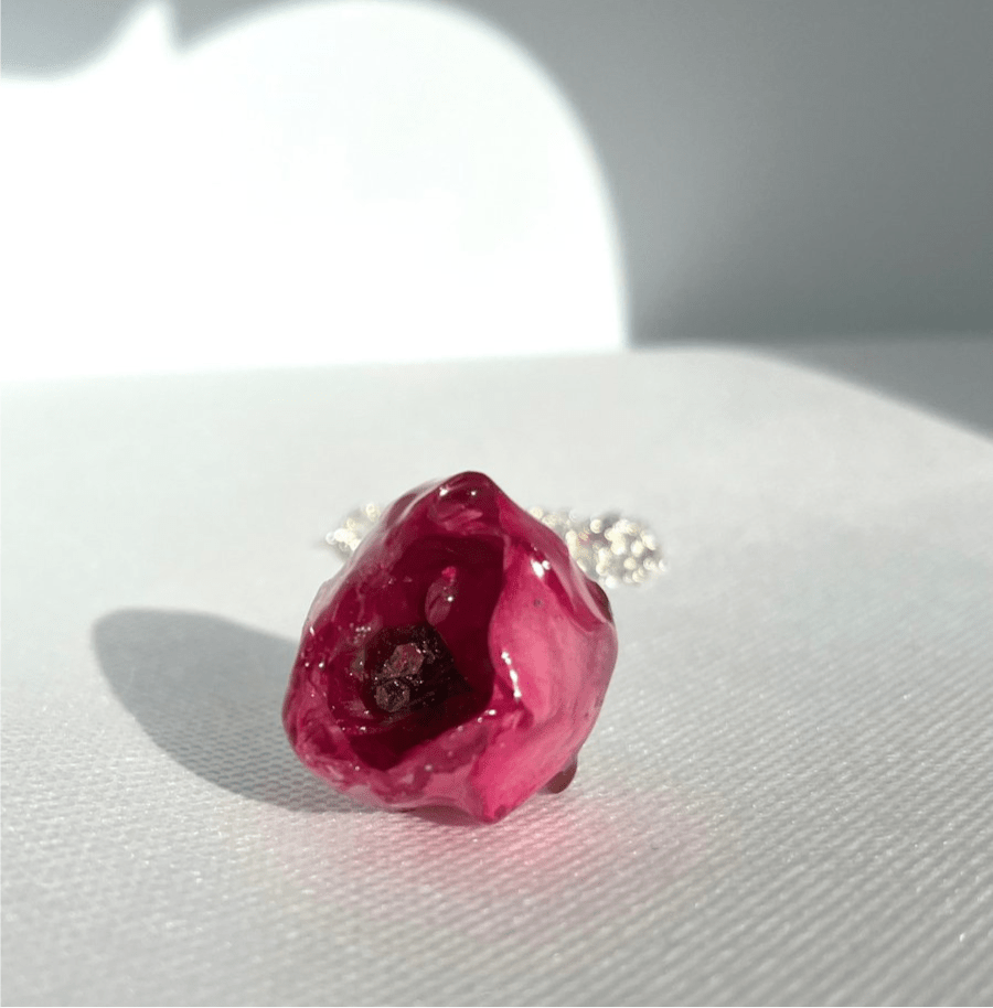 ROSA ROSE blomstersmykke, 3D - tørket blomst, 925 sølvkjede - Smykke KNASK