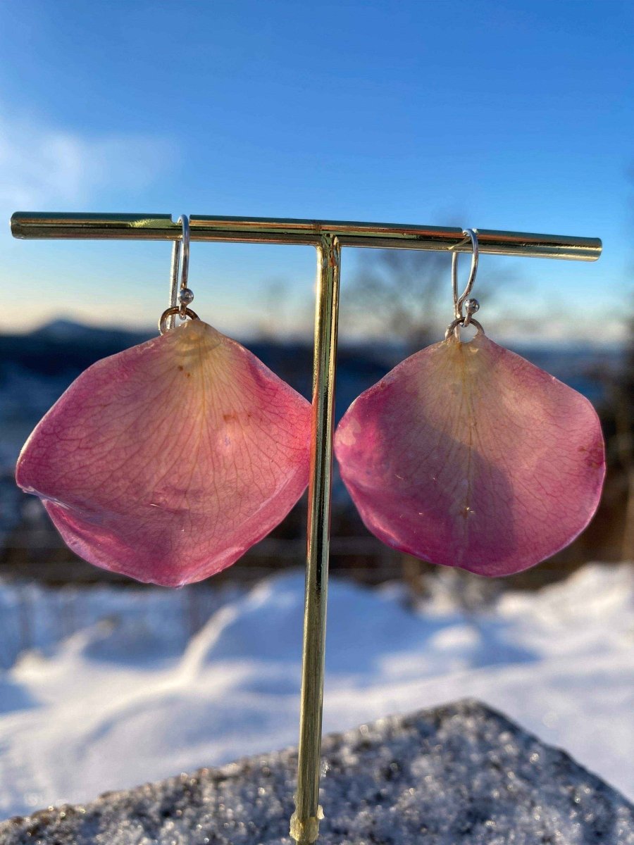 Rosa roseblad øredobber, 925 sølv ørekroker - KNASK