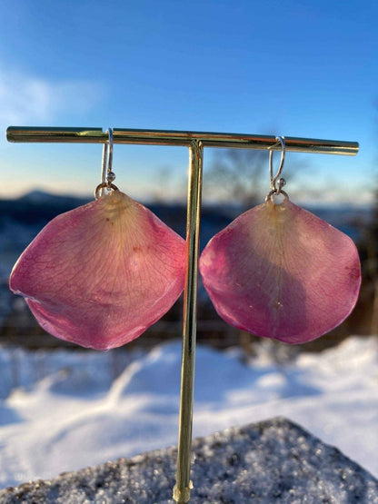 Rosa roseblad øredobber, 925 sølv ørekroker - KNASK