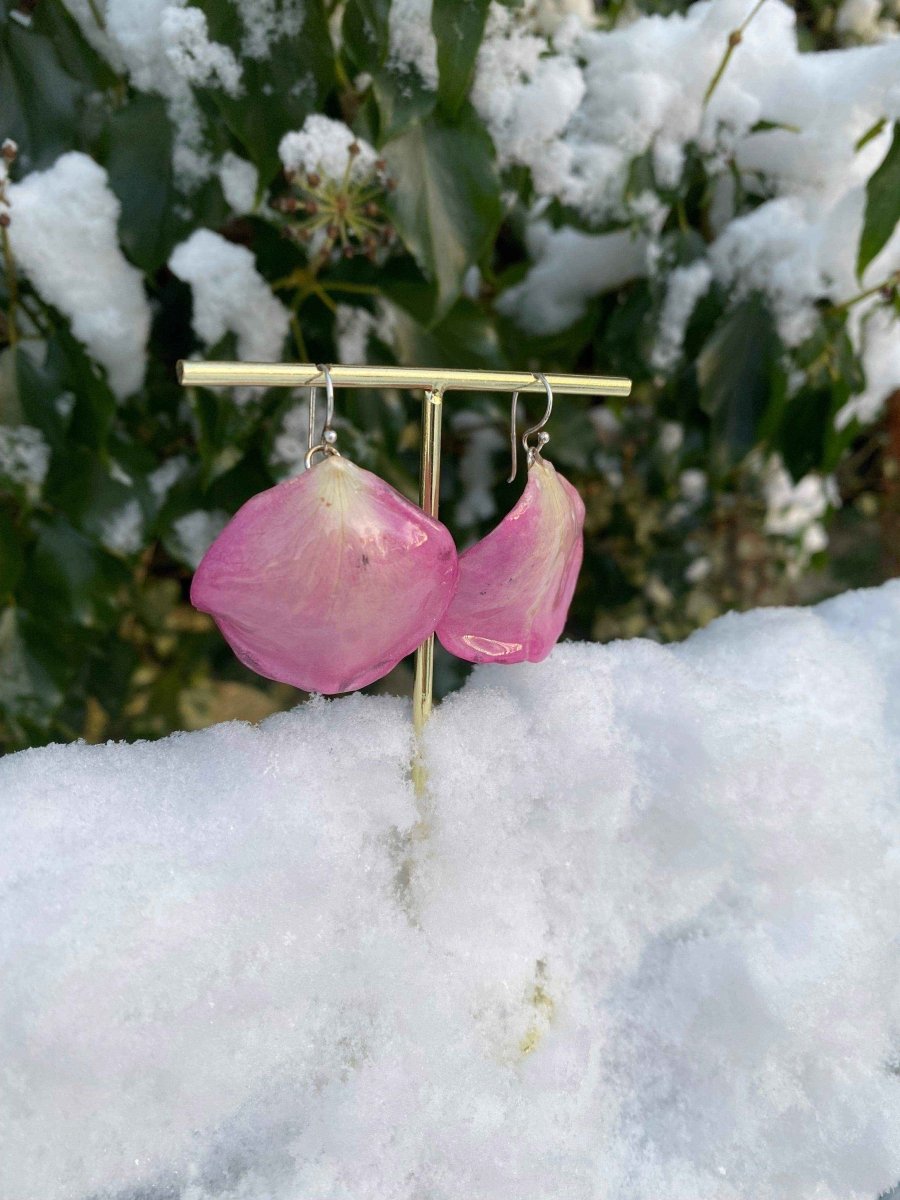 Rosa roseblad øredobber, 925 sølv ørekroker - KNASK