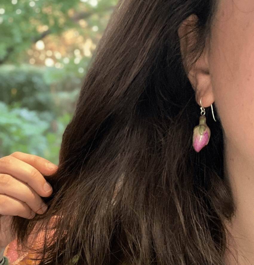 ROSA ROSEKNOPPER øredobber, 925 sølv, ekte tørkede blomster - Øredobber KNASK