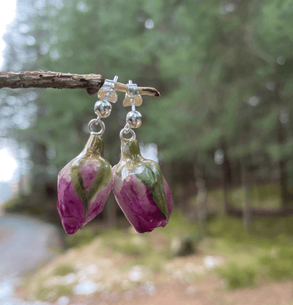 ROSA ROSEKNOPPER øredobber, 925 sølv, ekte tørkede blomster - Øredobber KNASK