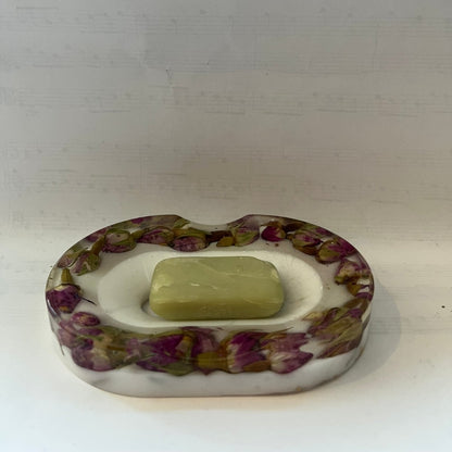 ROSA ROSEKNOPPER såpeskål – blomsterkunst av ekte tørkede roser - Interiør KNASK