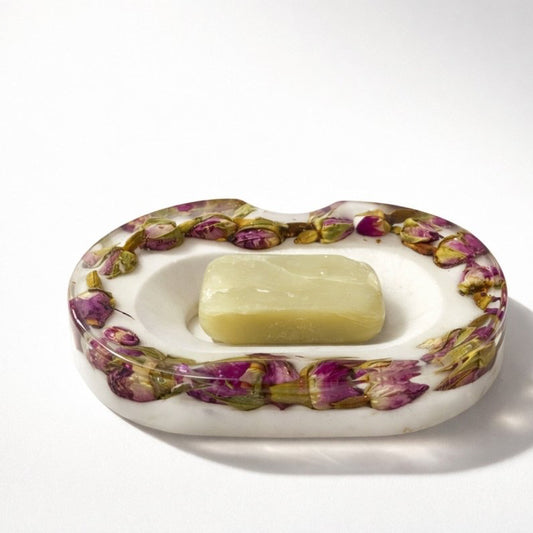 ROSA ROSEKNOPPER såpeskål – blomsterkunst av ekte tørkede roser - Interiør KNASK