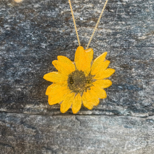 SOLSIKKE blomstersmykke av ekte tørket, 925 sølvkjede - Smykke KNASK