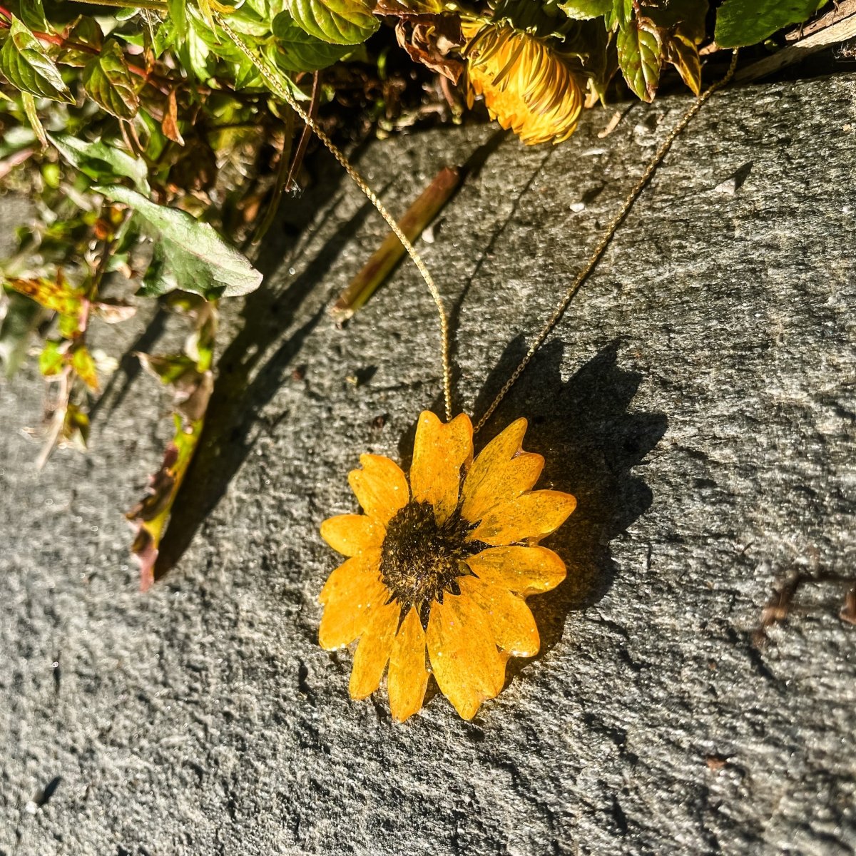 SOLSIKKE blomstersmykke av ekte tørket, 925 sølvkjede - Smykke KNASK