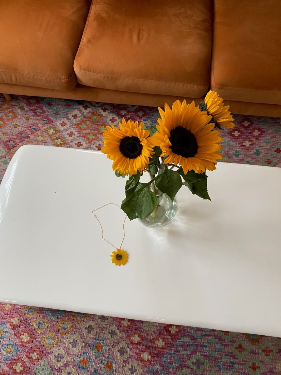 SOLSIKKE blomstersmykke av ekte tørket blomst, 925 sølvkjede - Smykke KNASK