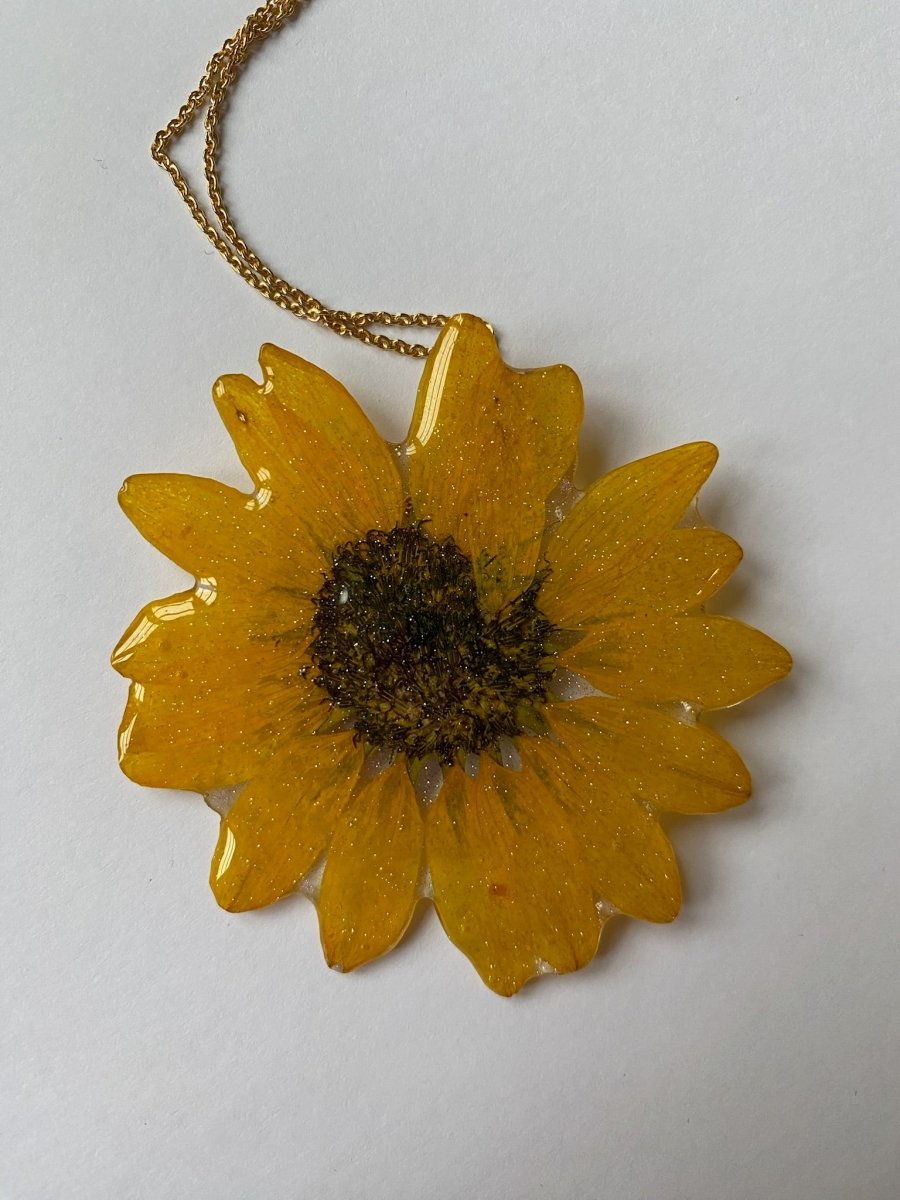 SOLSIKKE blomstersmykke av ekte tørket blomst, 925 sølvkjede - Smykke KNASK