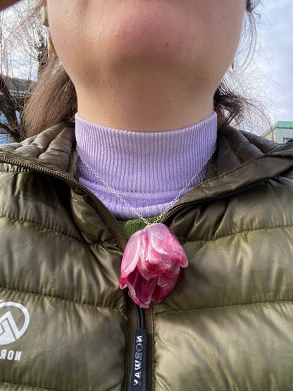TULIPAN blomstersmykke, 925 sølvkjede - KNASK