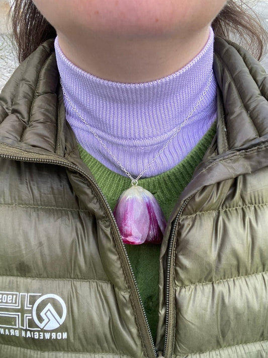 TULIPAN blomstersmykke, 925 sølvkjede - KNASK
