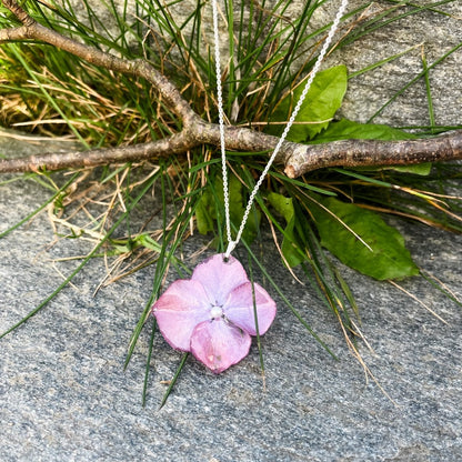 VINTAGE HORTENSIA smykke, ekte 3D - tørket blomst, 925 sølvkjede - Smykke KNASK