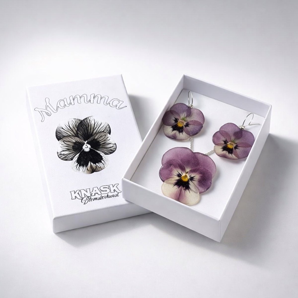 VIOLETTA fiol gavesett - ekte blomster, sølv, personlig gaveeske - Gavesett KNASK