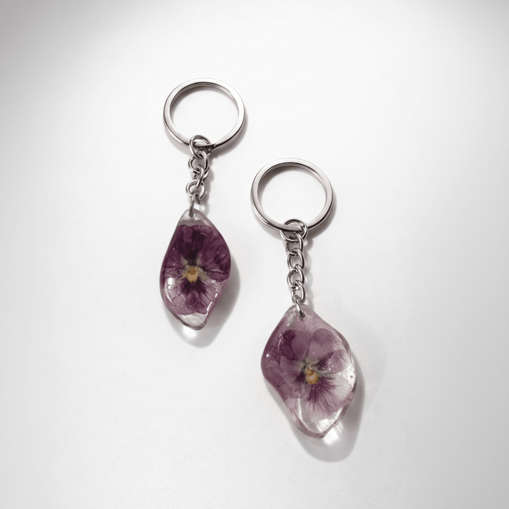 VIOLETTA nøkkelring - ekte tørket BLOMST - Interiør KNASK