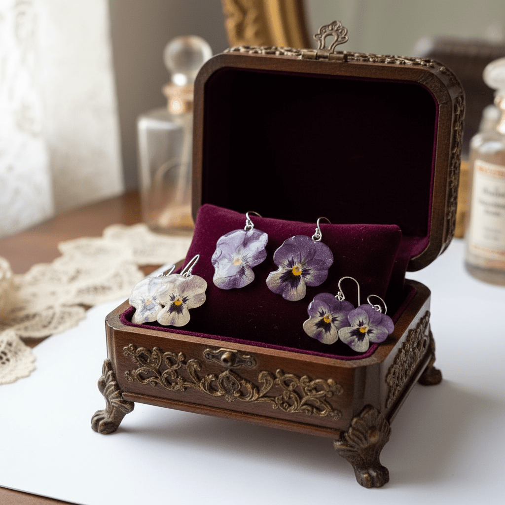 VIOLETTA øredobber, ekte stemorsblomst Viola tricolor, 925 sølv ørekroker - Øredobber KNASK