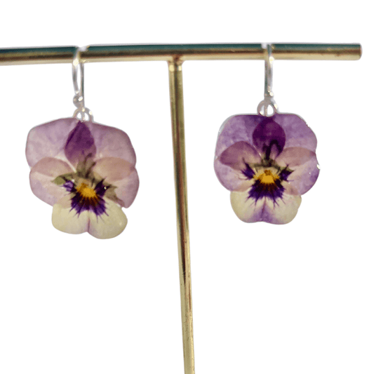 VIOLETTA øredobber, ekte stemorsblomst Viola tricolor, 925 sølv ørekroker - Øredobber KNASK