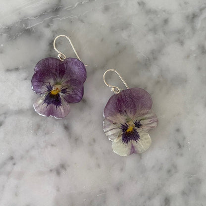 VIOLETTA øredobber, ekte stemorsblomst Viola tricolor, 925 sølv ørekroker - Øredobber KNASK
