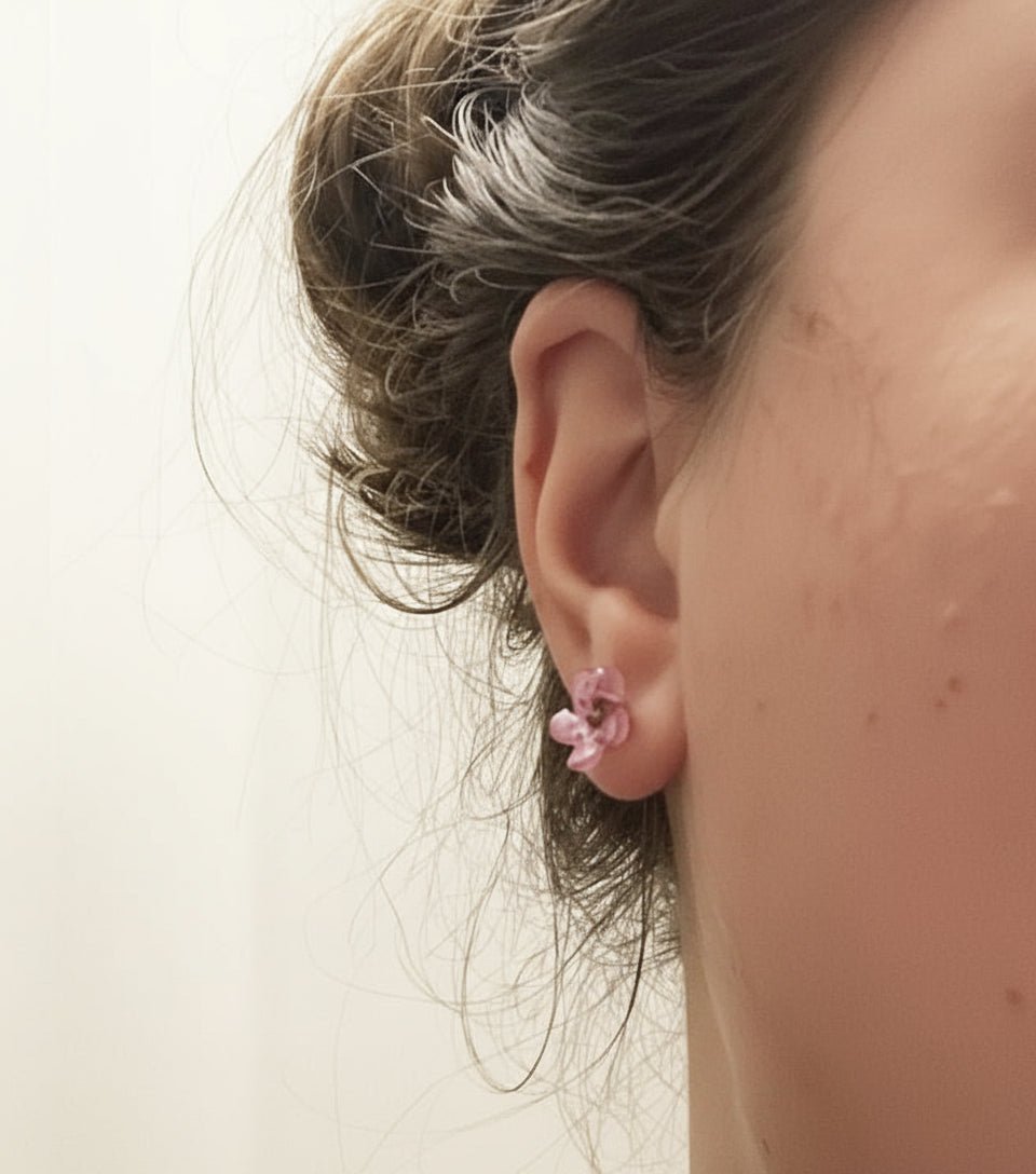 VOKSBLOMST øredobber, ekte 3D - tørkede blomster, 925 sølv øresrift - Øredobber KNASK